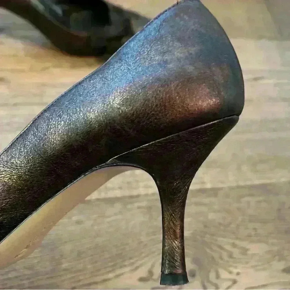 Vintage Roberto Capucci Brown and Metallic Bronze Heels Size 9 - Picture 6 of 15